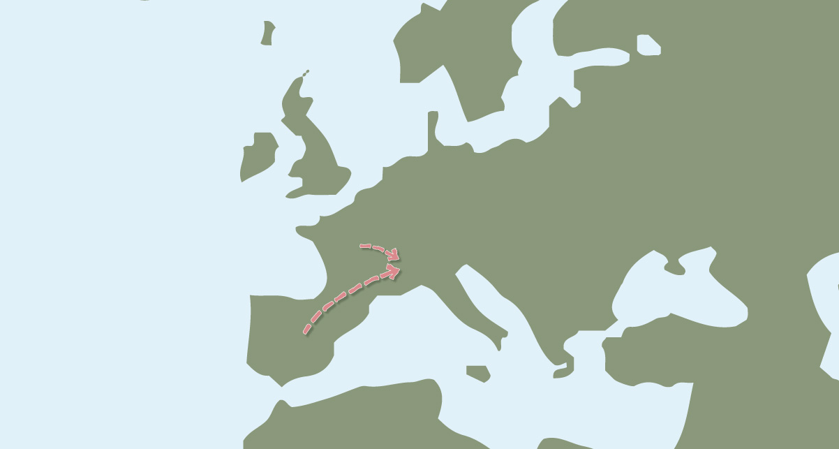 Carte de l'Europe avec les distances parcourues par les ingrédients des savons Kanso Cosmétique.